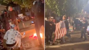 Queman-una-bandera-de-EE.UU_.-en-medio-de-protestas-cerca-de-las-instalaciones-de-ICE
